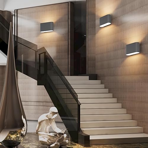 Miniatura 8 de Aipsun Juego de 2 apliques de pared LED modernos negros para interiores, con cableado arriba y abajo, para sala de estar, dormitorio, pasillo,