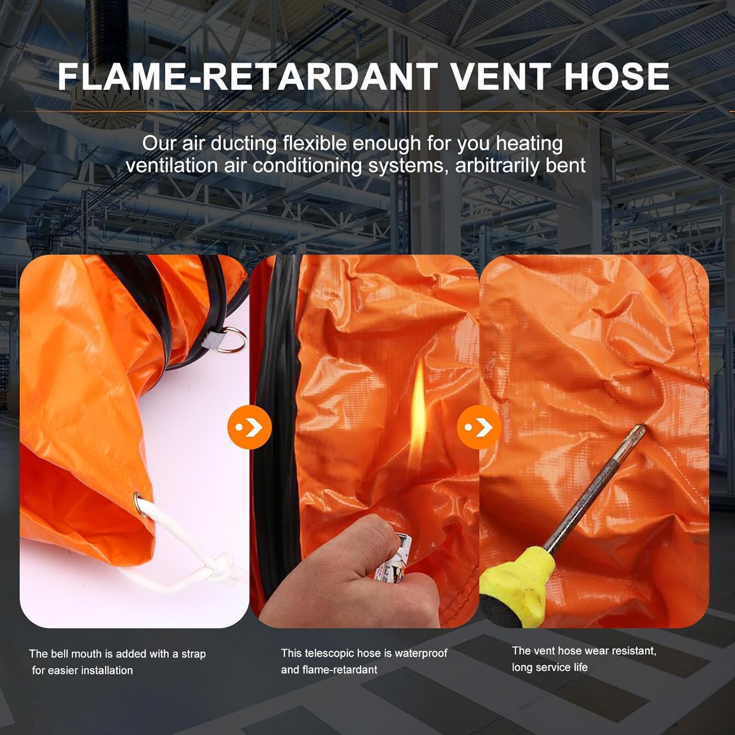 Heat-Resistant PVC Telescopic Ventilation Hose 200mm Diameter 5m Flexible Exhaust Duct for HVAC Range Hood and Air Ducting