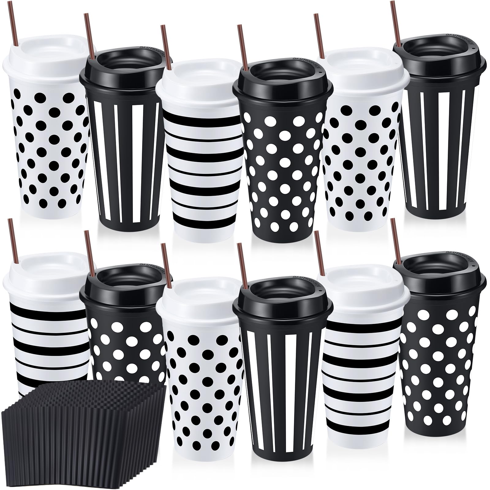 Pickmesh 12 Sets Reusable Coffee Cups with Lids Sleeves straw 16 oz Reusable Hot Plastic Tumblers Cup Bulk with Lids Travel Coffee Mug for Hot or Cold