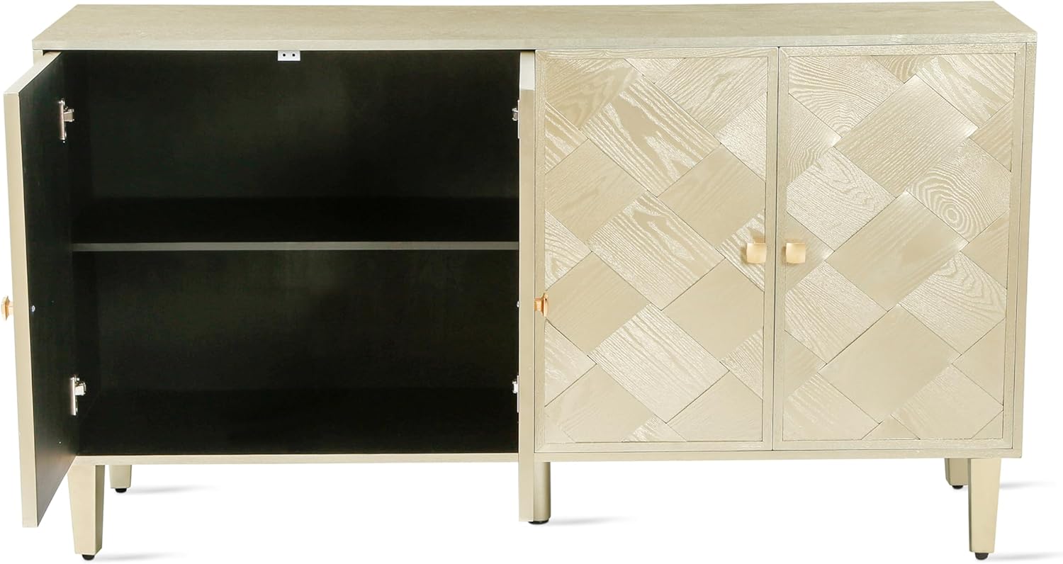 Merax 59.8" Wood Sideboard Buffet Cabinet, Storage Cabinet with Doors and Shelves, Modern Console Table with Solid Wood Legs for Dining Room, Living Room, Entryway, Champagne Finish