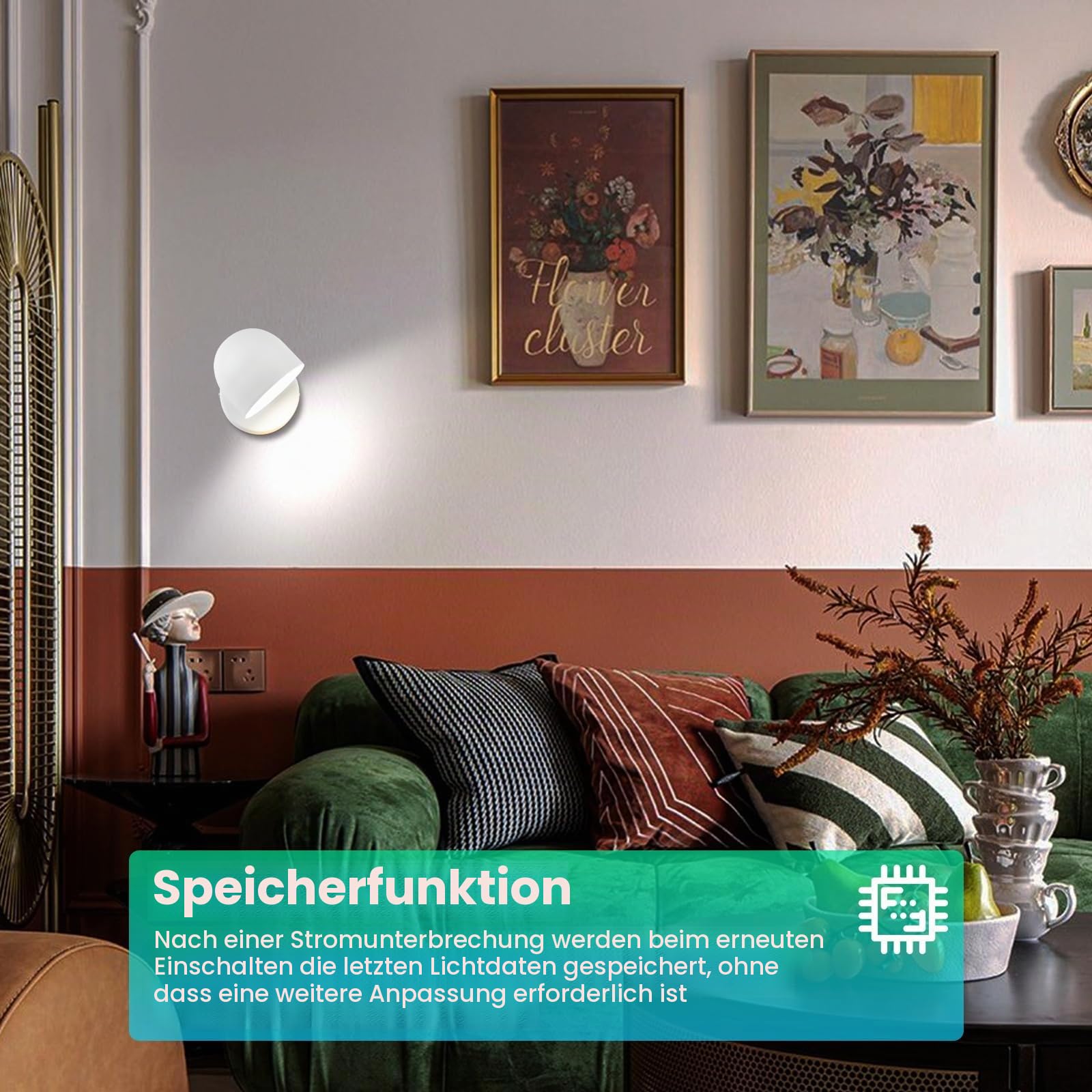 12W LED Innen Wandleuchte Mit Stecker, Touch Control Wandlampe Dimmbar, 360° Drehbare Nachttischlampe, 3000k Warmweiß Einstellbar Leselicht Für Wohnzimmer, Schlafzimmer, Treppen, Flur, Büro,Weiß