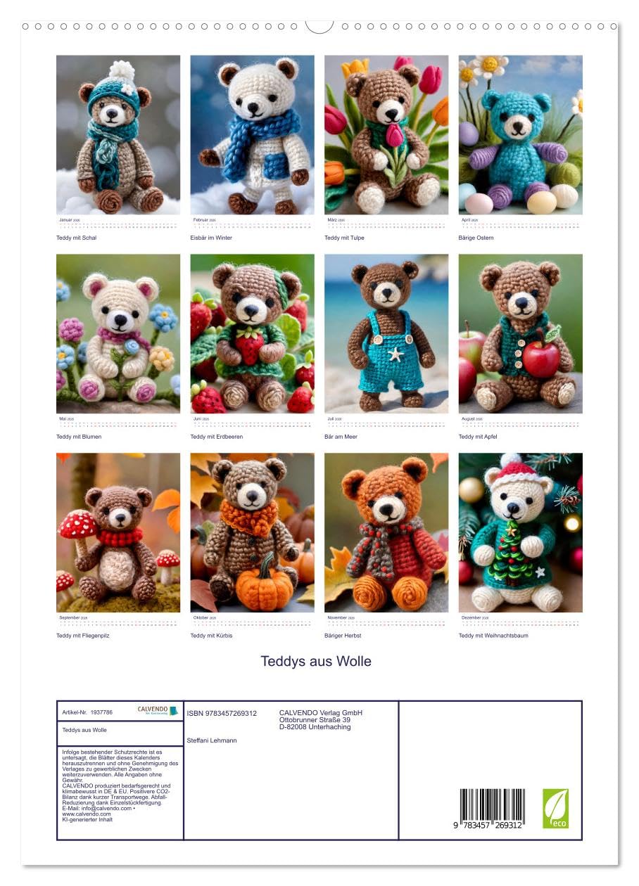 Teddys aus Wolle (hochwertiger Premium Wandkalender 2026 DIN A2 hoch), Kunstdruck in Hochglanz: Weich und wunderbar: Selbstgemachte Wollbären (CALVENDO Hobbys)