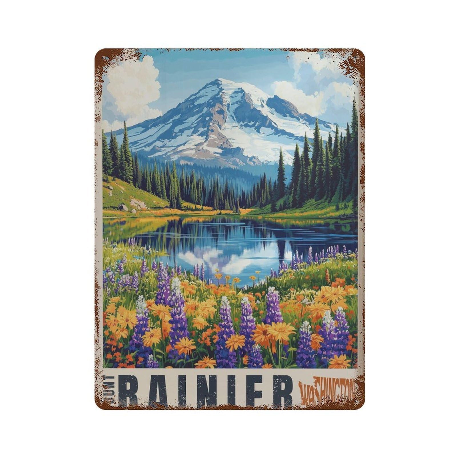 xiaoxiaoshen Mount Rainier Travel Washington Wall Decor Art Metal Tin Poster Modern Home Decor Art Home Bar Shop Decorations Vintage Sign 40x30cm