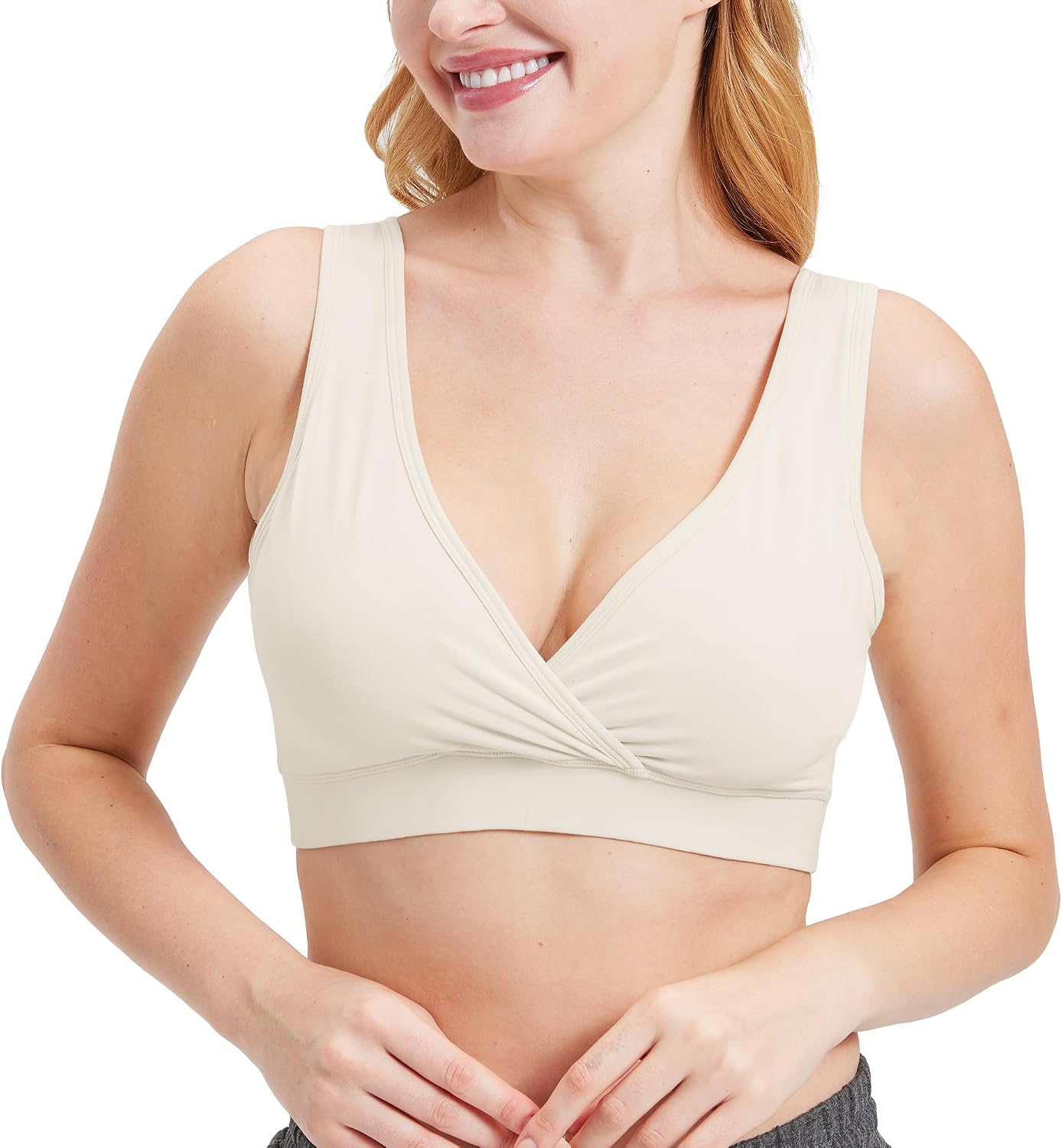 netdraw Women's Bamboo Viscose Nursing Sleep Bra, Ultra Soft Crossover Wire-Free Lounge Maternity Bralette