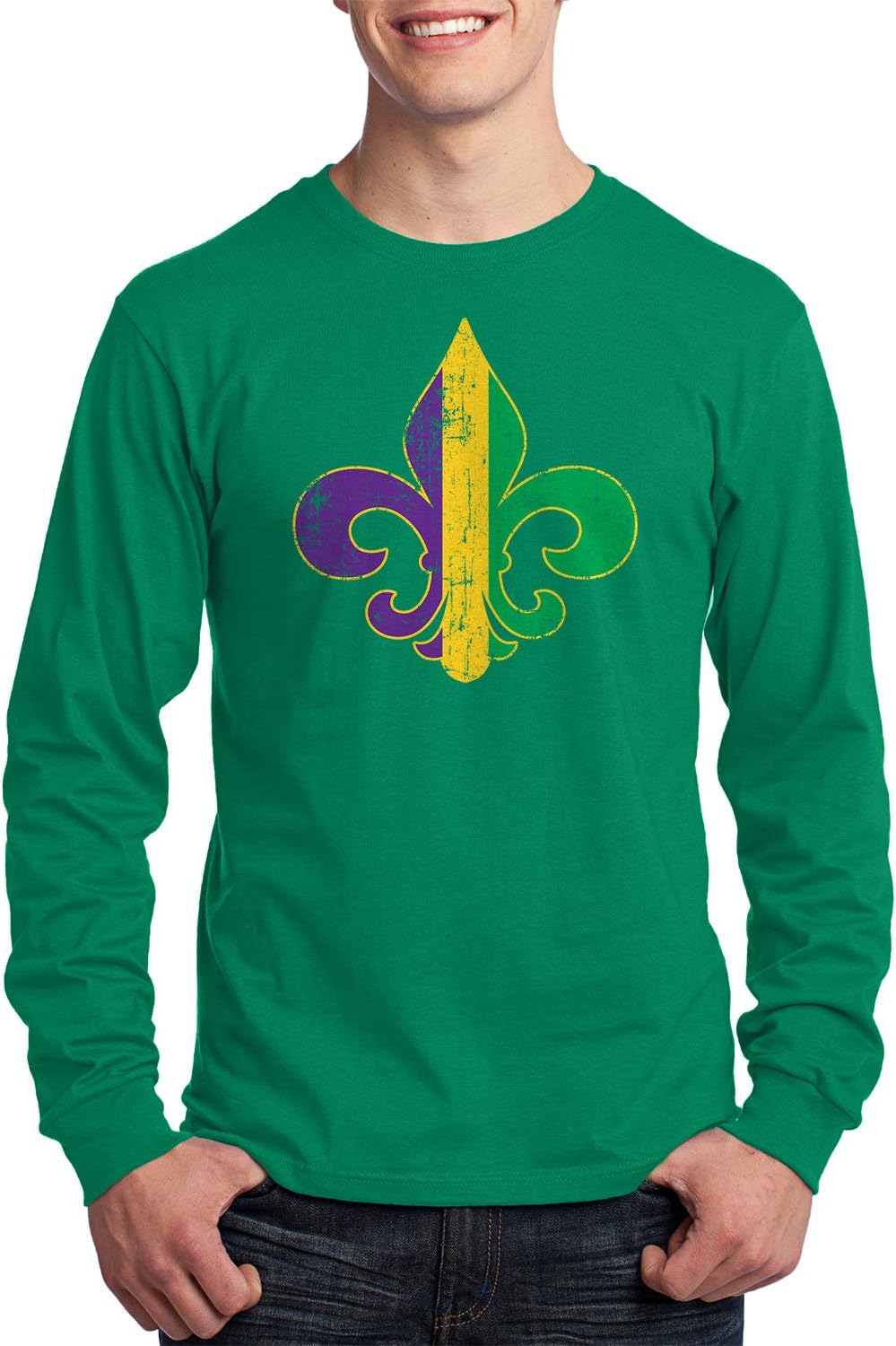 Threadrock Men's Mardi Gras Fleur De Lis Long Sleeve T-Shirt