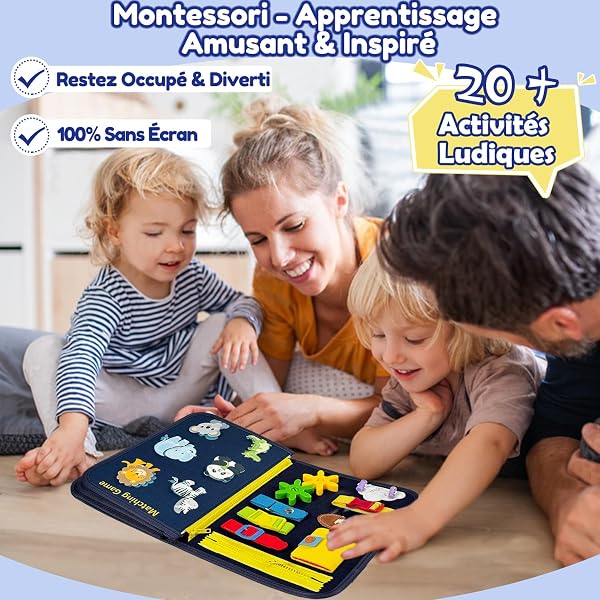 Qizfun Busy Board Jouet Montessori pour Bébé et Tout-Petits – Jouet Sensoriel Éducatif, Idéal comme Jouet de Voyage Avion et Voiture, Parfait Cadeau pour Garçon et Fille - 3