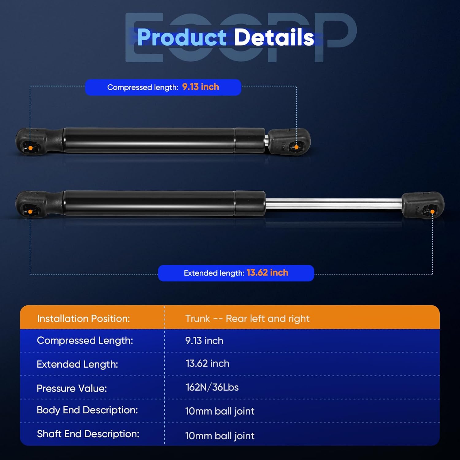ECCPP Lift Support Trunk Replacement Struts Gas Springs Fit for Mazda 6 2.5L 2009-2013,for Mazda 6 3.7L 2009-2013 Set of 2