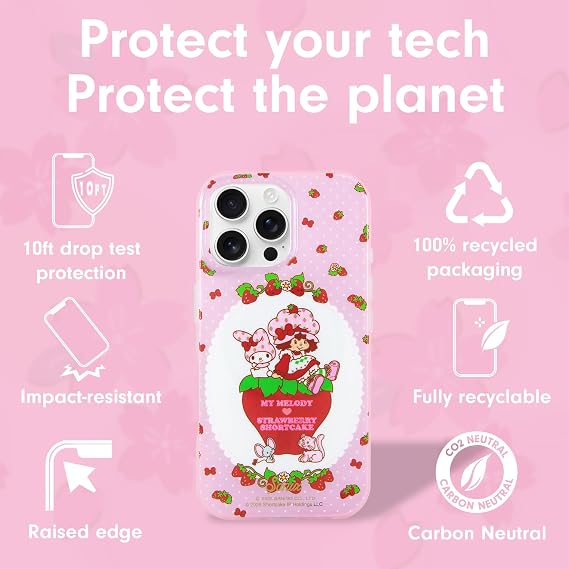 Sonix x Sanrio Case + Magnetic Silicone Suction Cup Phone Mount (Pink Rose) for MagSafe iPhone 16 Pro | My Melody x Strawberry Shortcake