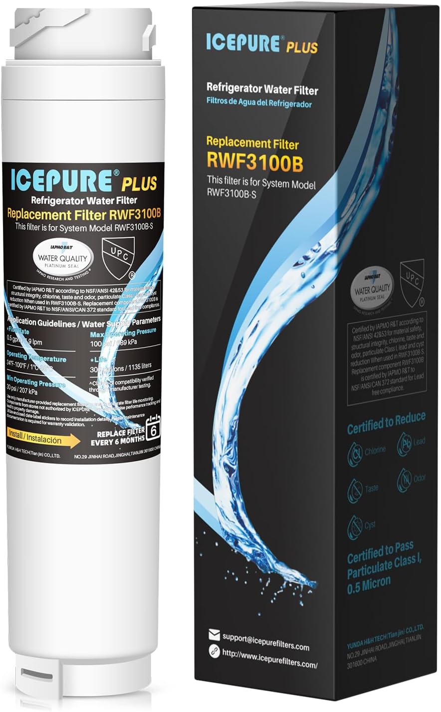 ICEPURE PLUS 644845 NSF/ANSI 53 Certified Replacement for Bosch Ultra Clarity 9000194412 11034152 BORPLFTR10 REPLFLTR10 B26FT70SNS B22CS80SNS Haier 0060820860 Refrigerator Water Filter, 1PACK