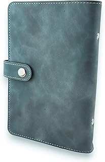 محفظة جلدية عصرية للجنسين، مقاس A6 مع حلقات معدنية و زر إغلاق، باللون الميلكي