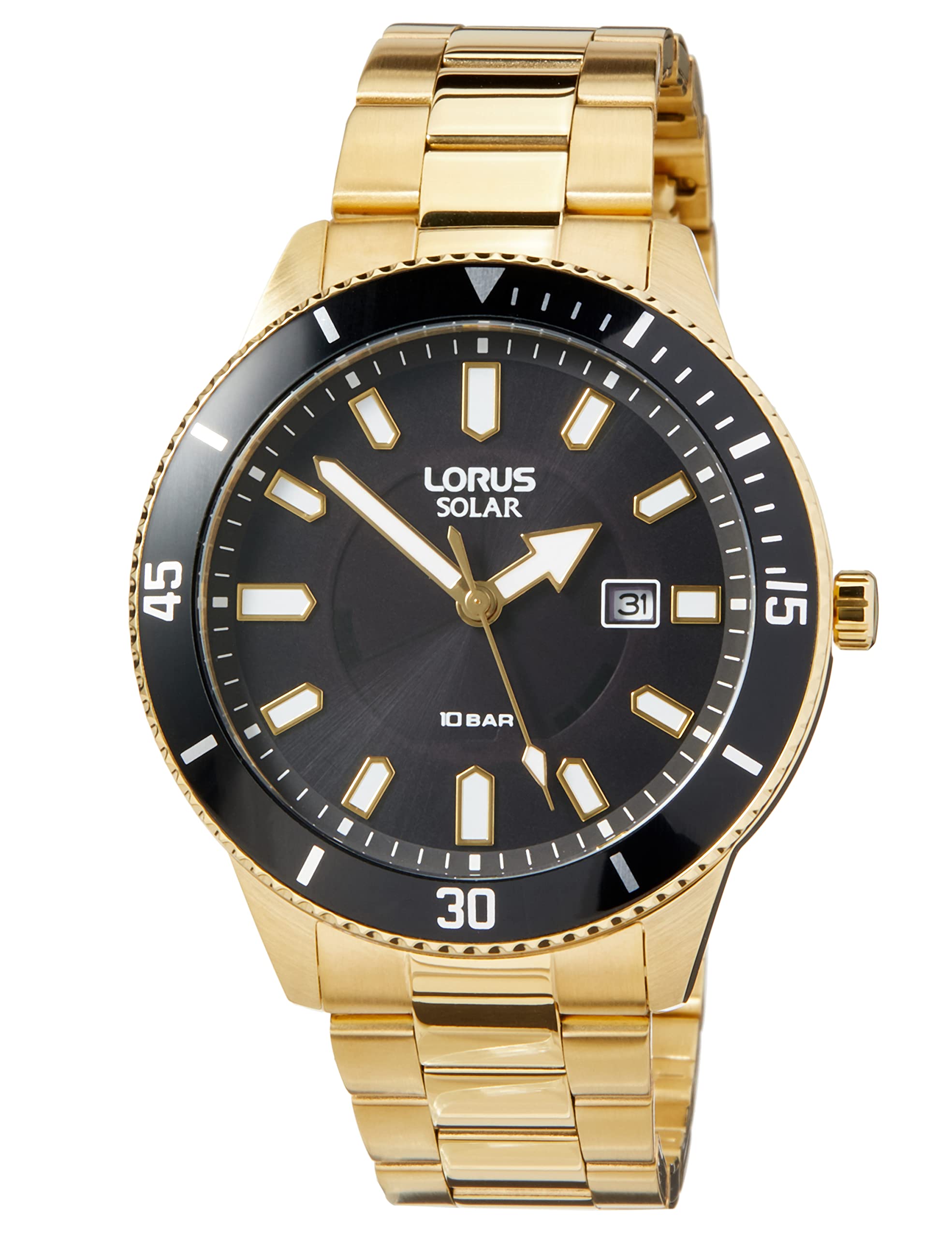 Lorus Herren-Uhr Solar aus Edelstahl mit Goldauflage und Metallband RX308AX9