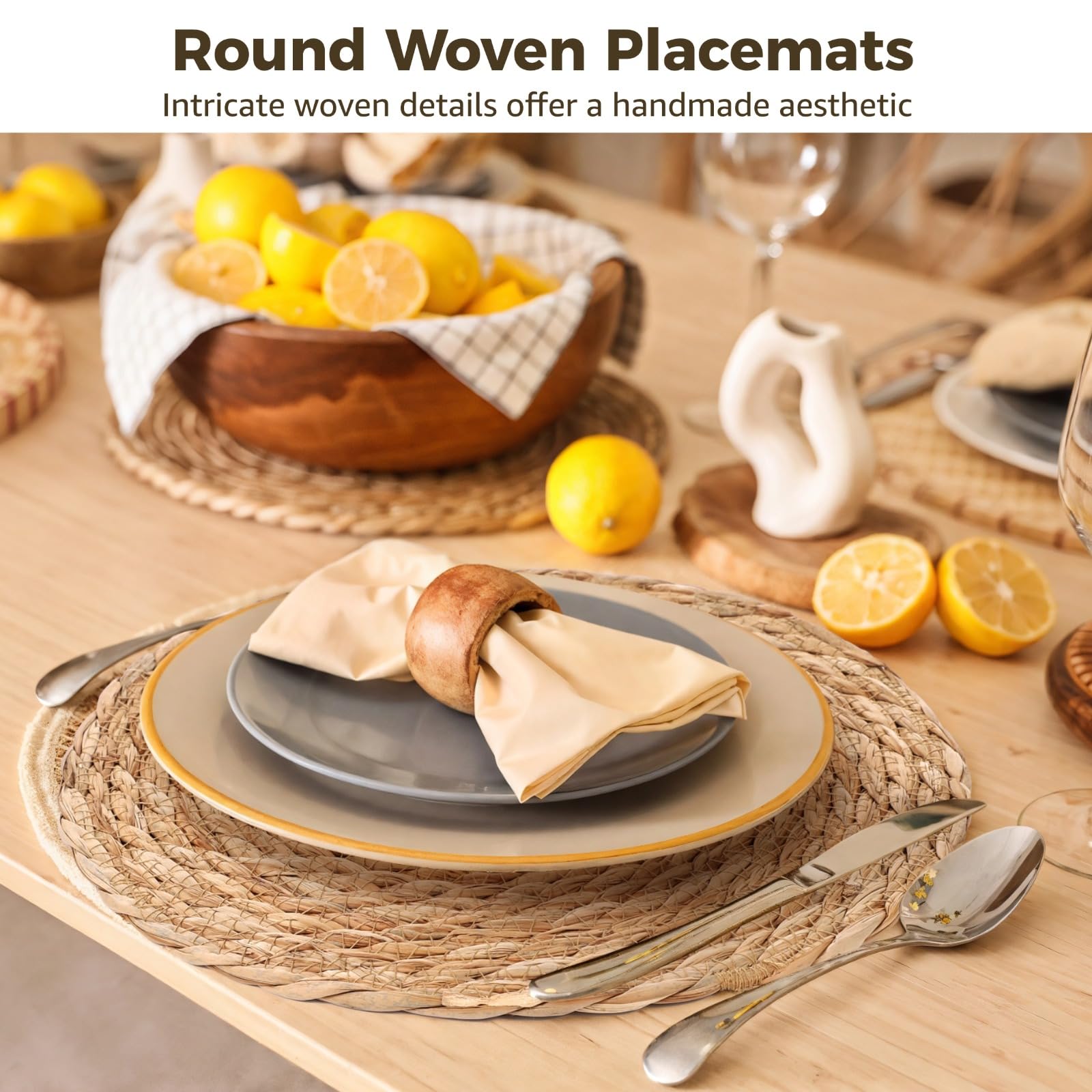 Lot de 10 Sets de Table Ronds, 12 Pouces de diamètre, Sets de Table tressés, Coloris Herbe Marine Naturel, Dessous de Table résistants à la Chaleur, déco Rustique pour Repas et Mariage