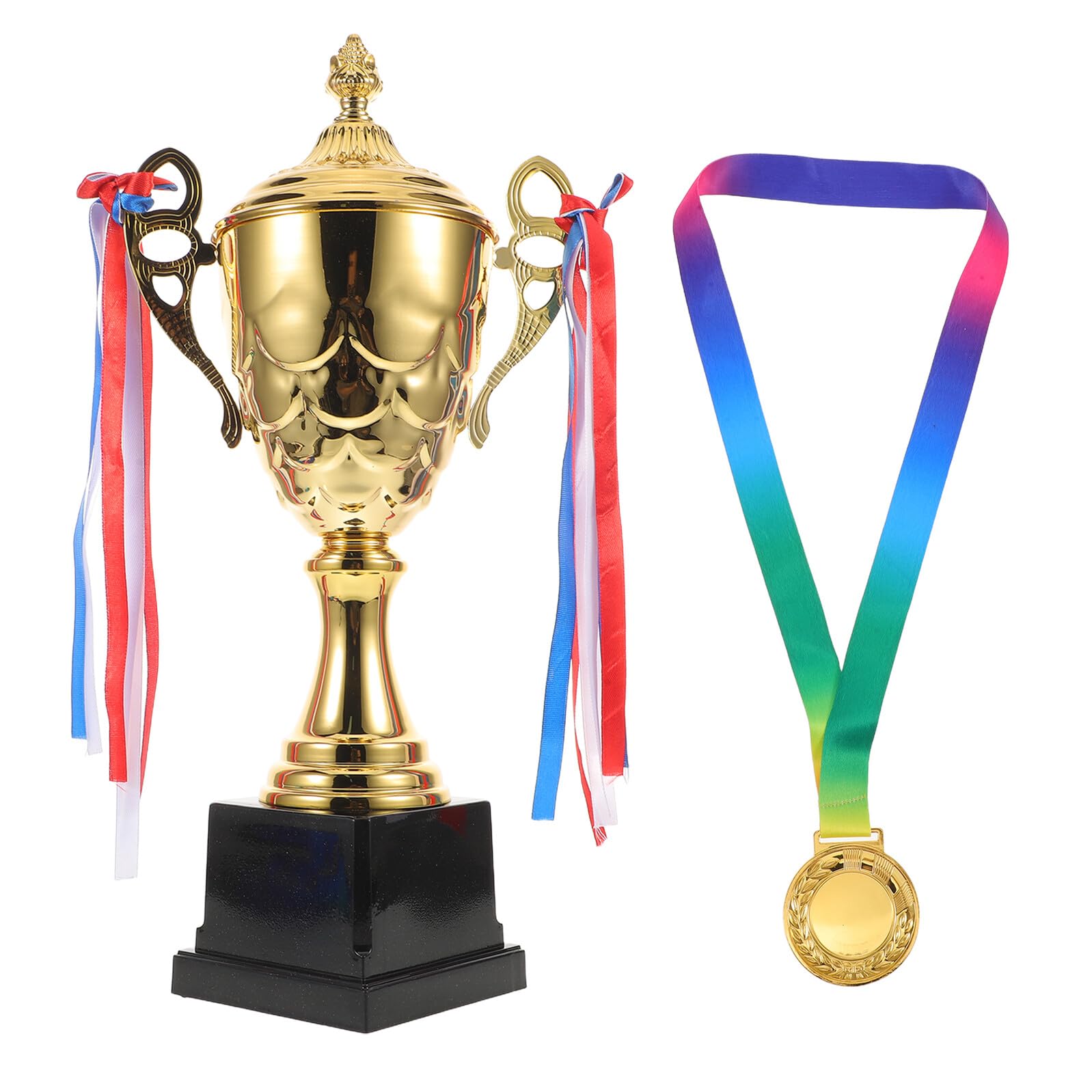 PRETYZOOM Trofeo y Medalla Deportivos Dorados de Metal, 1 Juego | Cinta Incluida, Diseño Elegante y Atractivo, para Eventos Deportivos y Ceremonia de Premiación