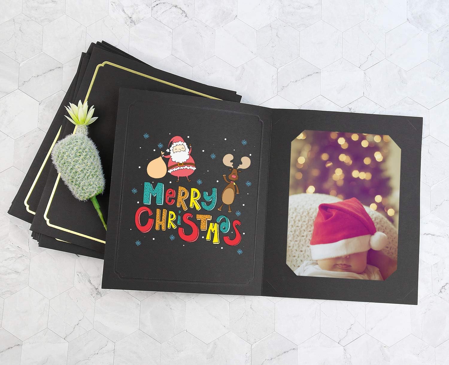 Golden State Art, Pack of 10, 6x8 or 8x10 Photo Folders, Cardboard Picture Frame, Paper Frame Cards, Greetings/Invitation Special Events: Graduation, Christmas, Wedding(Black)