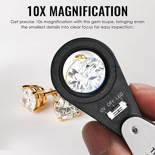Miniatura 4 de 10 lupa lupa para joyería con bolsillo plegable iluminado herramienta de aumento de 0827in U V y luz LED para rocas de ojos sellos monedas relojes