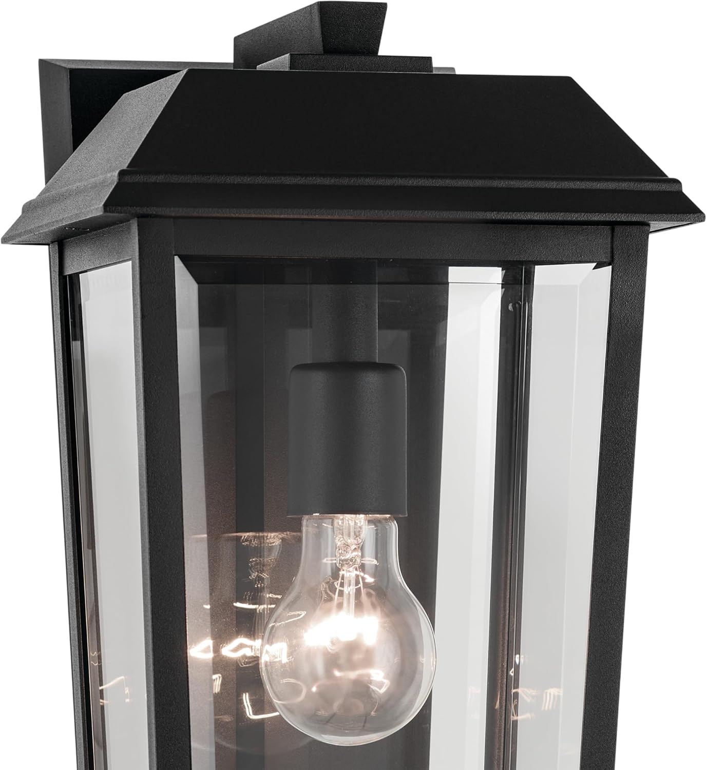 Kichler Mathus 1-Light Textured Black Luxe Updated Traditional Outdoor Wall Light with Clear Glass for Outdoor Walls, Exterior Doors, Garage, Porch or Patio Walls, 18"