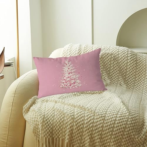 Miniatura 3 de Fundas de almohada de Navidad de 20 x 12 pulgadas color rosa para árbol de Navidad funda de almohada de invierno decoración del hogar funda de cojín