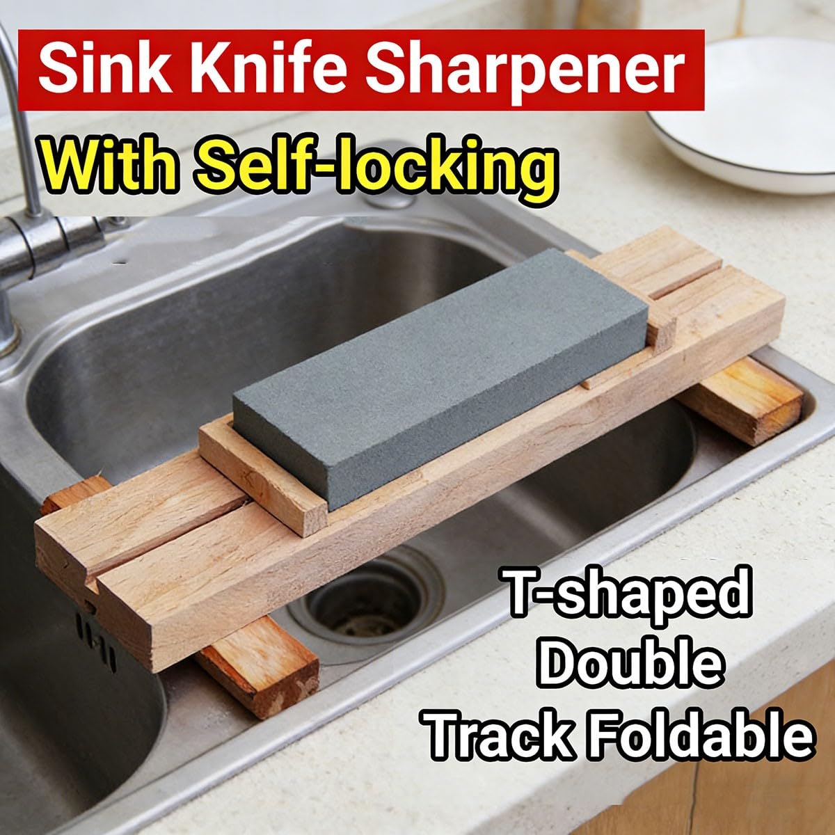 A Doppio Strato Supporto per Pietra per affilare in Legno per affilare in Legno, Antiscivolo, Regolabile Supporto Pietra focaia Stabile Supporto per Pietra affilatrice, 50x7cm