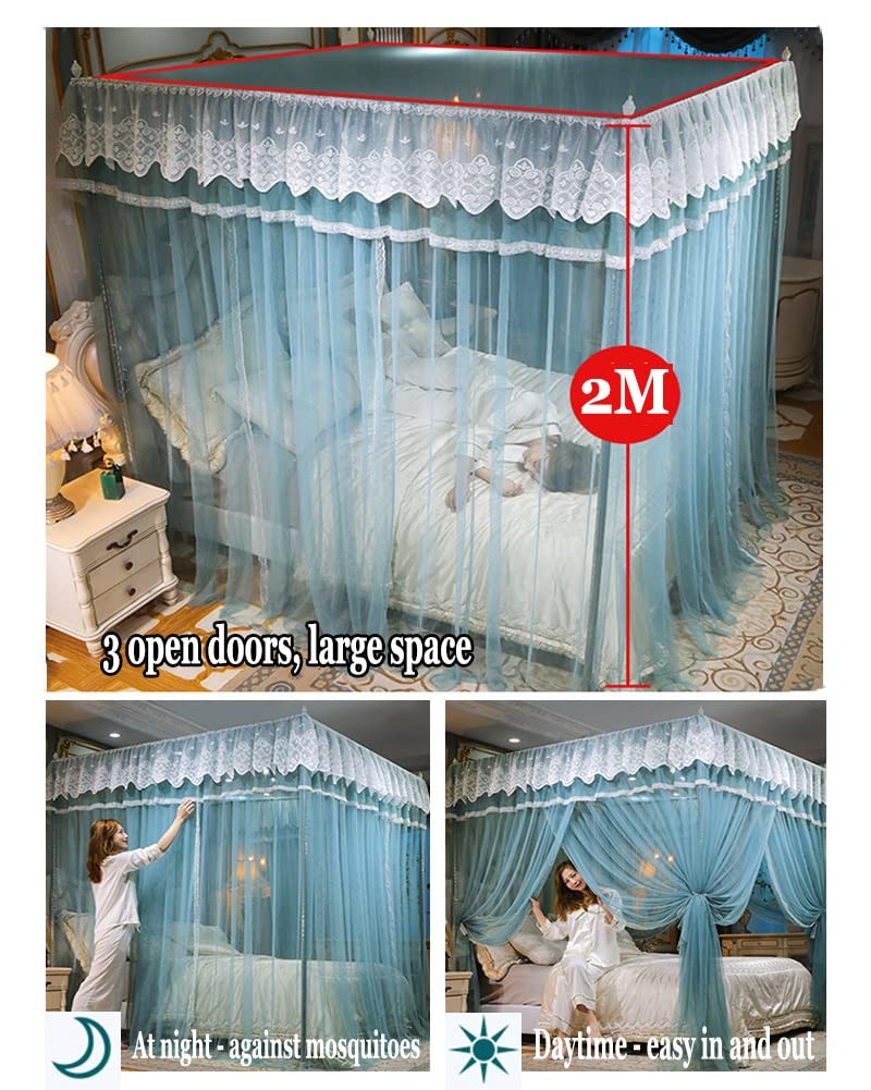 OKUOKA Zanzariera a baldacchino a baldacchino a 4 Angoli, copriletto in Pizzo con Supporto in Acciaio Inossidabile, Decorazione della Camera da Letto della Camera da Letto della principes