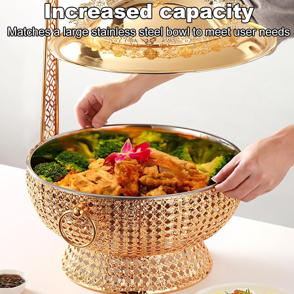 Estufa de Buffet Dorada de Acero Inoxidable de Lujo, diseño de Tapa Colgante, Bandeja para Calentar Alimentos, Adecuada para hoteles, restaurantes, Banquetes, Fiestas y Bodas