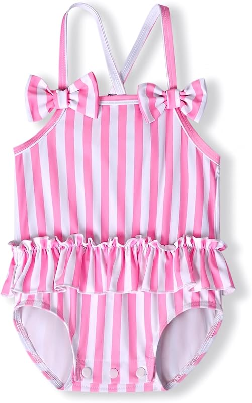 Baby Swimsuit Girl Toddler Bathing Suit Stripe/Floral One Piece Newborn Infant Ruffle Swimwear Summer Beach
