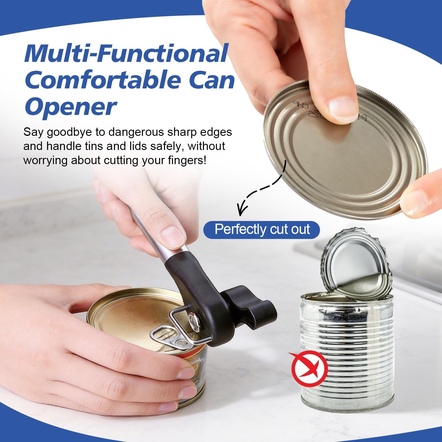 Can Opener Manual and Can Opener Multifunction 2 in 1 Professional Can Opener with Non-Slip Handle Can Opener Jar Opener Fits Most Round and Square Cans image 4