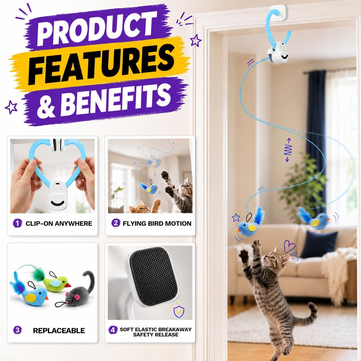 Interactive Cat Toys for Indoor Cats, Clip-On Automatic Flying Bird thumbnail