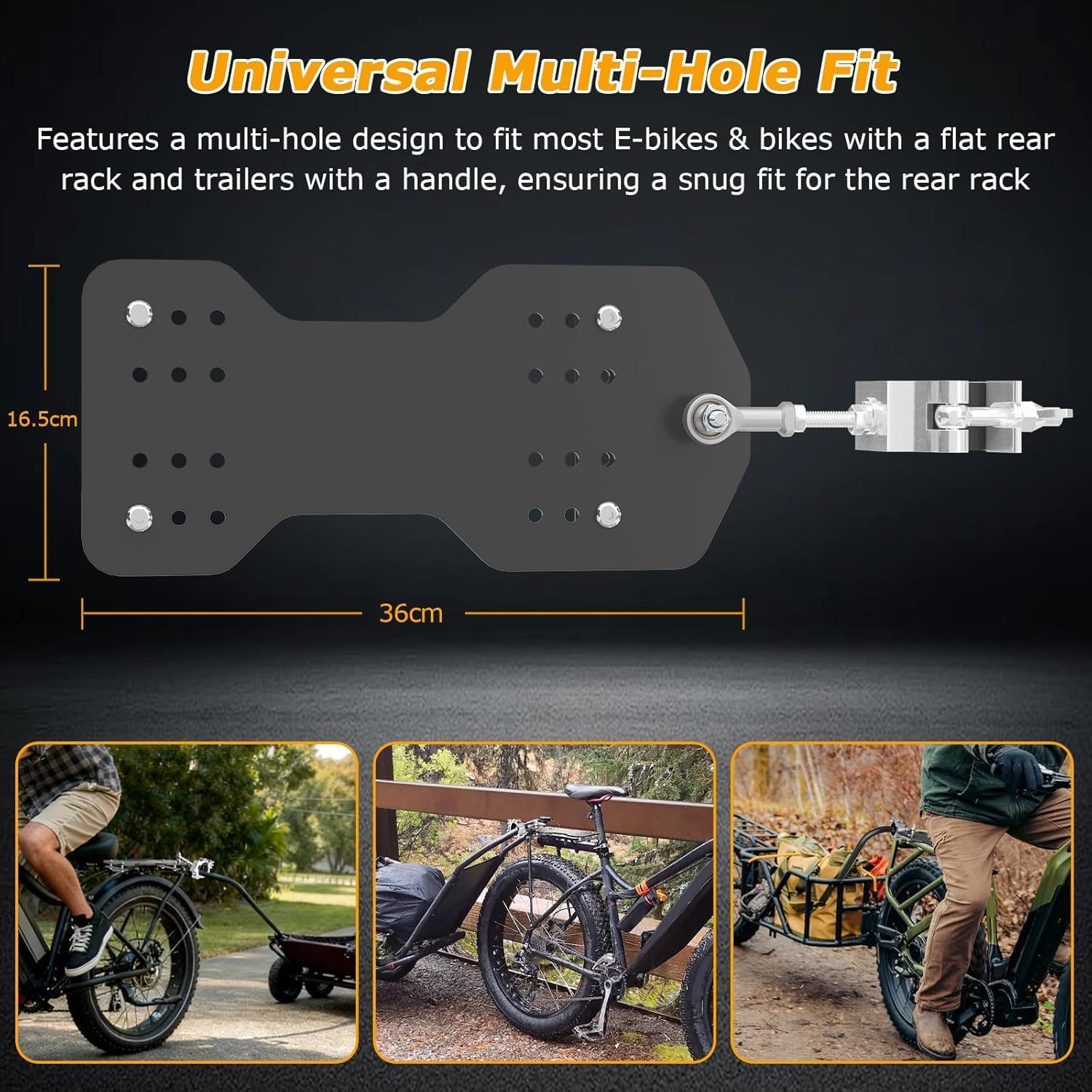 Universal Trailer Coupler Hitch for E-Bike & Bike, Heavy-Duty Cargo Connector with Multi-Hole Fit & Quick Installation, Ideal for Camping, Shopping, Pet