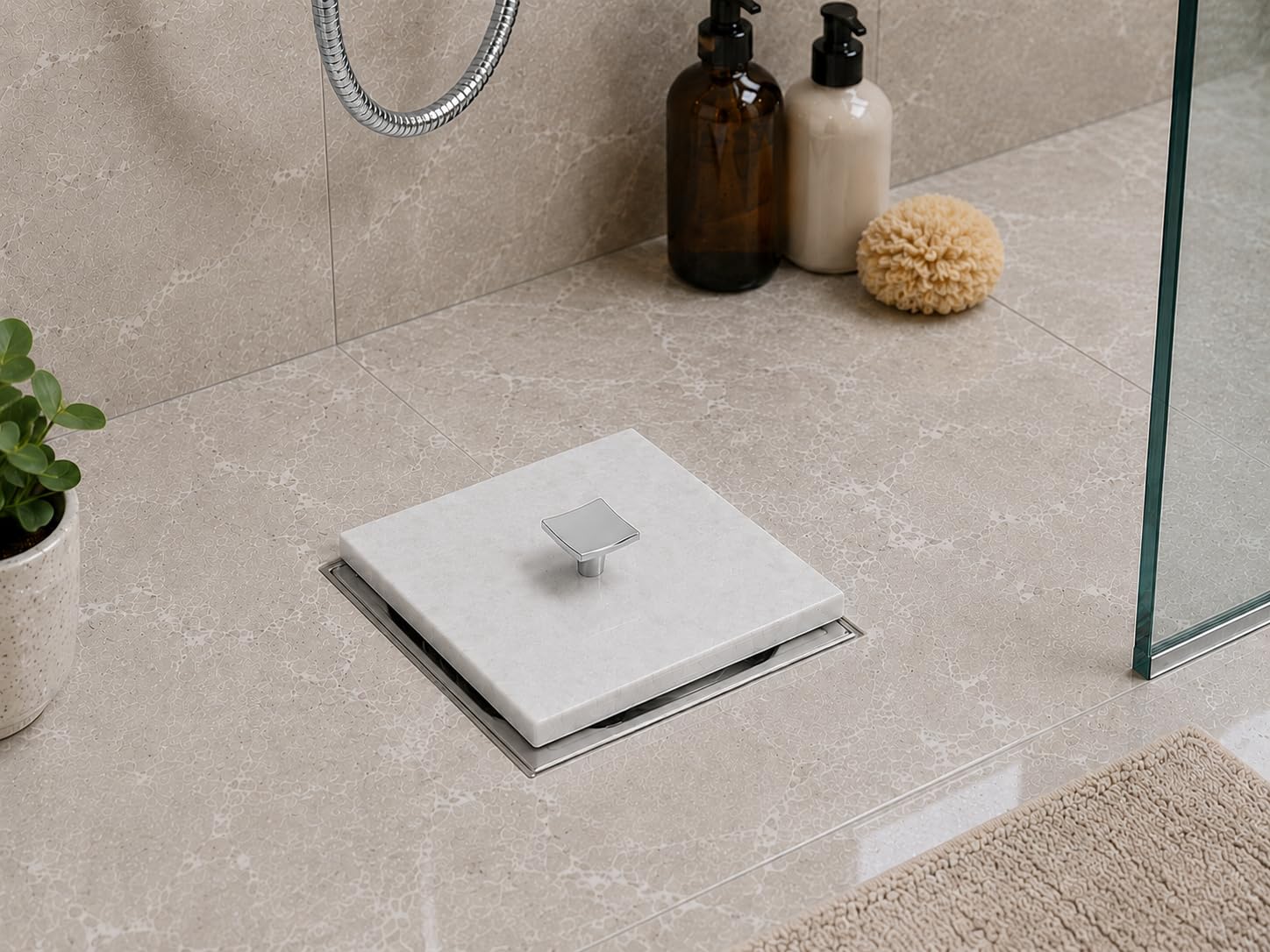 Orret Home Doğal Mermer Gider Kapağı Koku Önleyici 10x10 cm – Kare Mermer Gider Kapatıcı, Banyo Duş Gideri Koku Engelleyici, Dekoratif Taş Gider Örtüsü, Şık Banyo Gider Kapağı