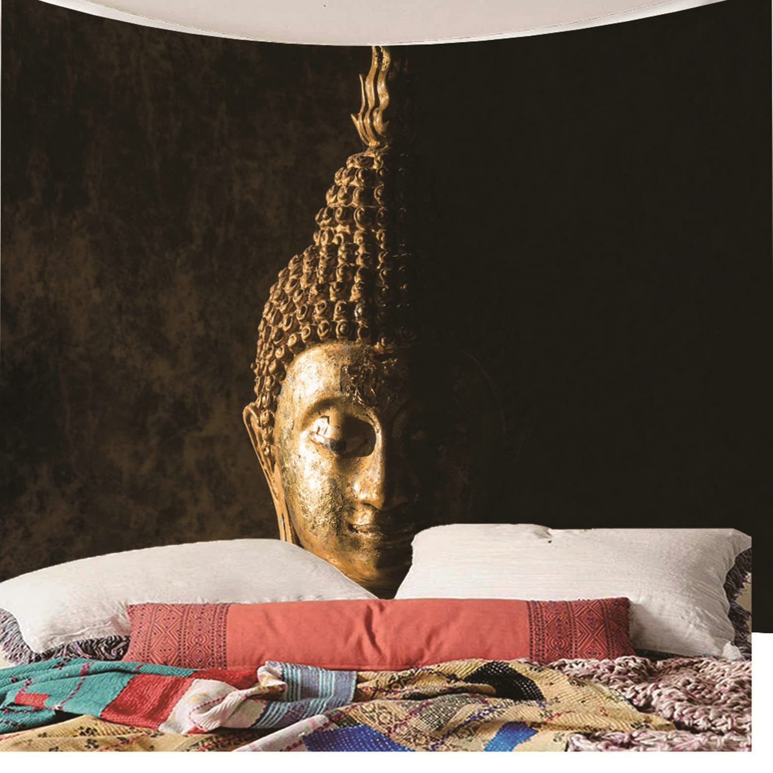 Isdreem Arazzo da Parete Arte Telo Muro Cameretta Testa di Buddha Tema Buddista Letto Copriletto Invernale Nero Tessuto per Coperte Appendere Alla 200x150cm