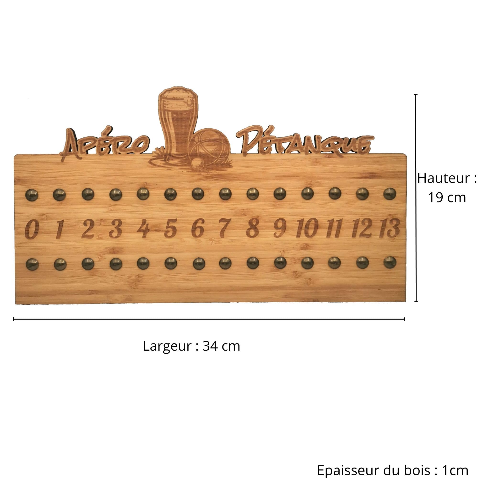 Tit'Adel Compteur de Points pour pétanque en Bois – Apéro Pétanque – Magnétique – Pose Murale ou sur Pied – Cadeau Original