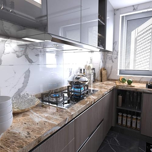 Miniatura 5 de Papel tapiz extra ancho de granito de mármol para despegar y pegar, grueso, impermeable, autoadhesivo, 31.5 x 157 pulgadas, papel de contacto oscuro