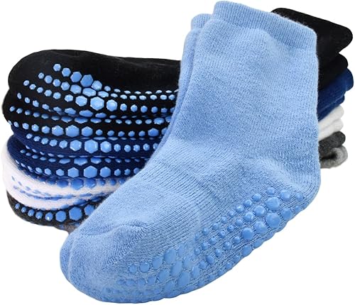 SkiBeaut Calcetines antideslizantes para niños pequeños, 6 pares de medias pantorrillas, almohadilla gruesa antideslizante, calcetines cálidos para