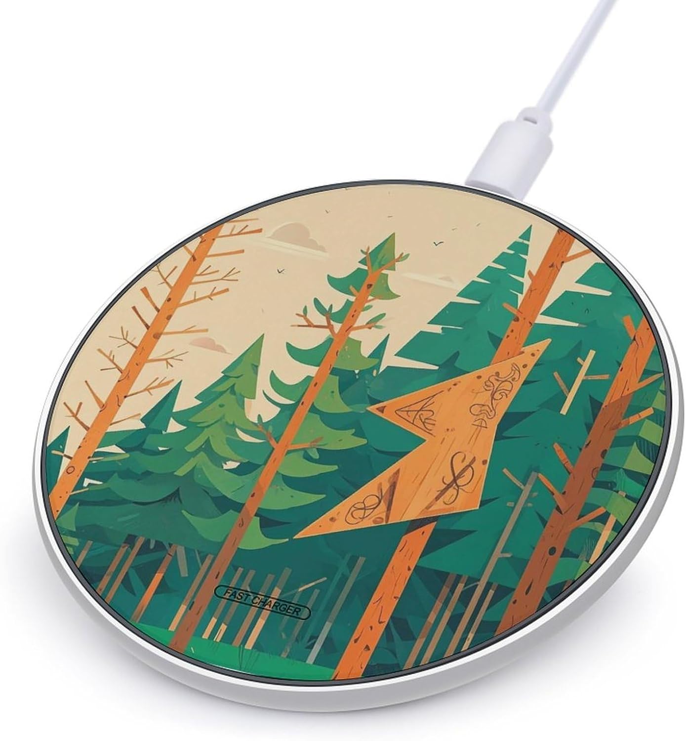 Mountain Fir Forest Wireless Charger Portable 10W Fast Wireless Charging Pad Compatible with Phone Ultra-Thin Charging Station Lightweight Charger Mat for Travel Home Office Desk