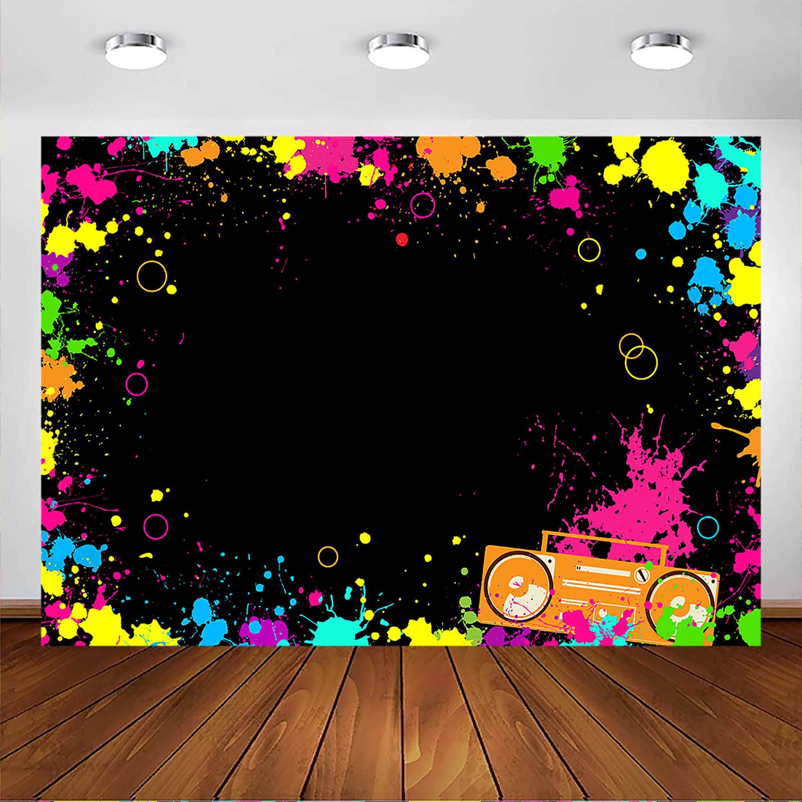 Avezano Świecące neonowe tło na imprezę Let's Glow Splatter graffiti czarne światło fotografia tło świecące w ciemności tło dla neonowego tematu dekoracje urodzinowe (3 x 2 m)