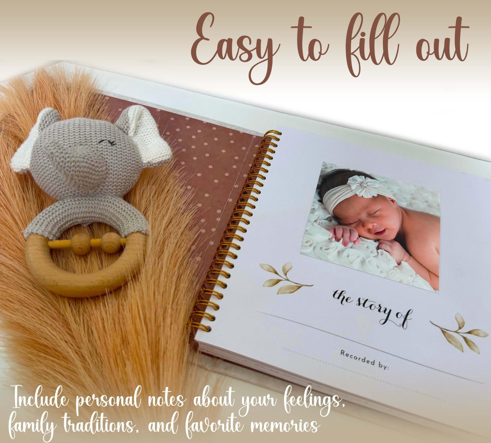 Babyalbum und Erinnerungsbuch perfekt für Jungen oder Mädchen, Teddybär-Design Baby erste 5 Jahre Babybuch, Baby-Erinnerungsbuch mit einzigartigem Stift, Hardcover mit 90 einzigartigen Seiten, Baby