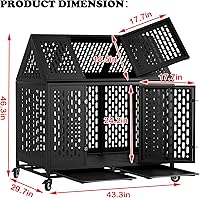 Vista 5 de Jaula indestructible resistente de 44 pulgadas para perros grandes, a prueba de escape, para interiores, alta ansiedad, con 4 ruedas con bloqueo