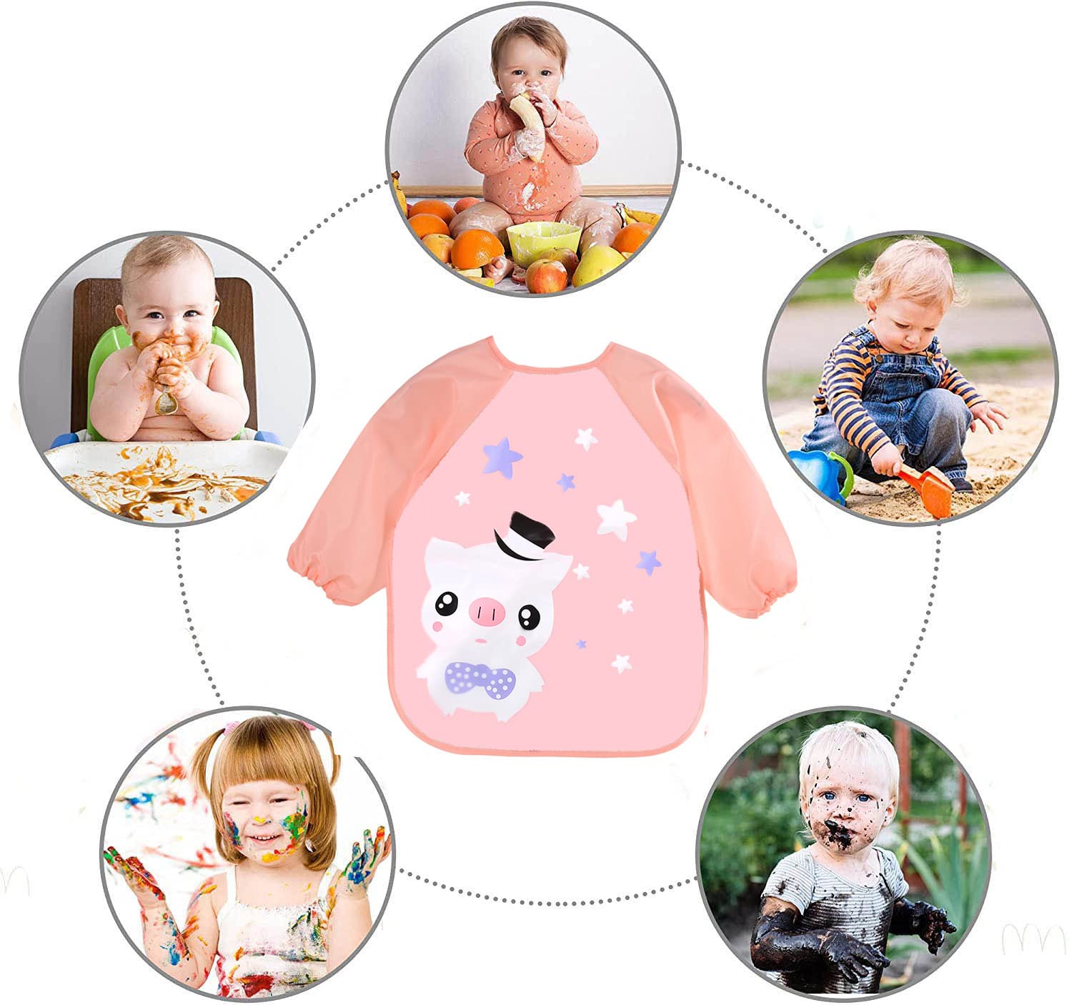 SLOSH Bavaglino Manica Impermeabile Lunghe Set di 5 Bavaglino Bambini Grembiule per Alimentazione Gioco Pittura Piccoli 6-36 Mesi