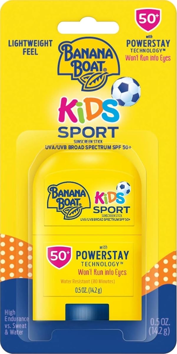 Banana Boat Sport Kids Sunscreen Stick SPF 50, 0.5 oz | Protector solar de tamaño de viaje para niños, protector solar resistente al agua y al sudor, aplicación fácil de palo, protección de amplio espectro uva/UVB