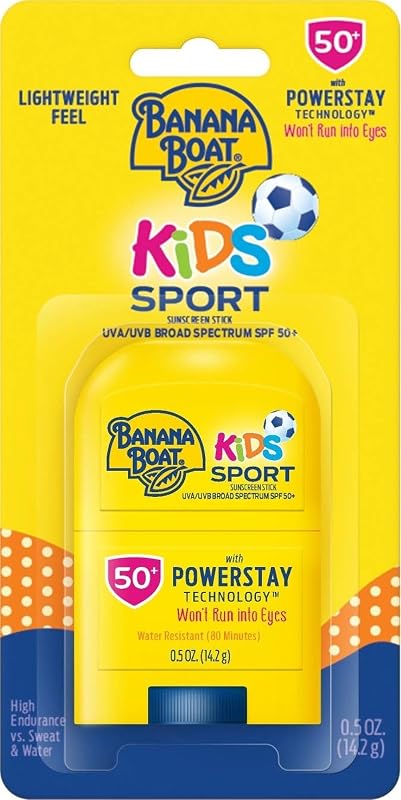 Banana Boat Sport Kids Sunscreen Stick SPF 50, 0.5 oz | Protector solar de tamaño de viaje para niños, protector solar resistente al agua y al sudor, aplicación fácil de palo, protección de amplio espectro uva/UVB