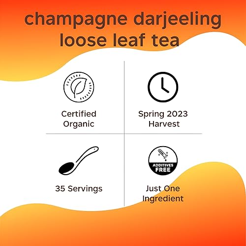 Miniatura 3 de Woocup Té de champán Darjeeling, té negro orgánico suelto (2 onzas  30 porciones)  Darjeeling de primer descarga, sin sabor añadido, certificado