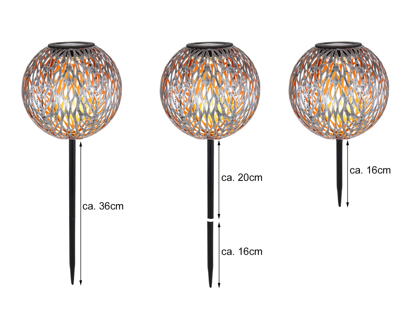 meineWunschleuchte Bolas solares LED de metal en juego de 2 – Ø 18 cm – Efectivo juego de luz a través de adornos