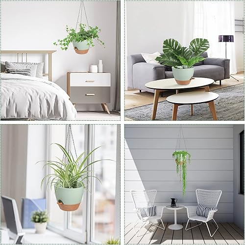 Miniatura 6 de Macetas colgantes de 8 pulgadas para plantas de interior y exterior, paquete de 2 macetas colgantes de riego automático con agujeros de drenaje y