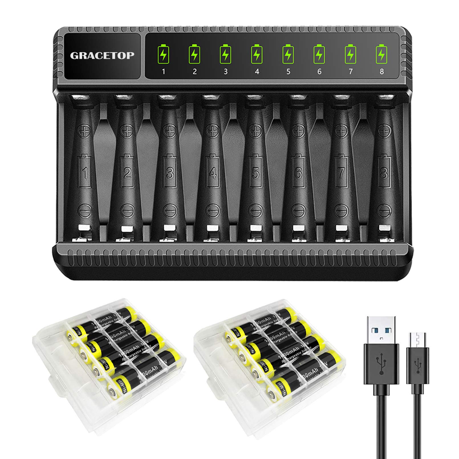 Amazon.co.jp: AA AAA Battery Charger + 8 AAA Batteries (Set of 8
