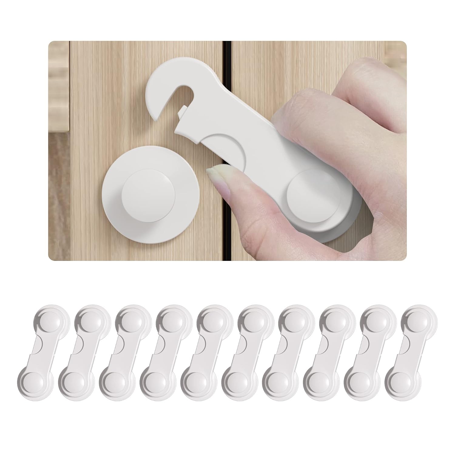 Baby Locks for Cabinets and Drawers-Child Safety Locks 10 Pack-Baby Proofing 3M Adhesive Latches for Toilet Fridge Oven
