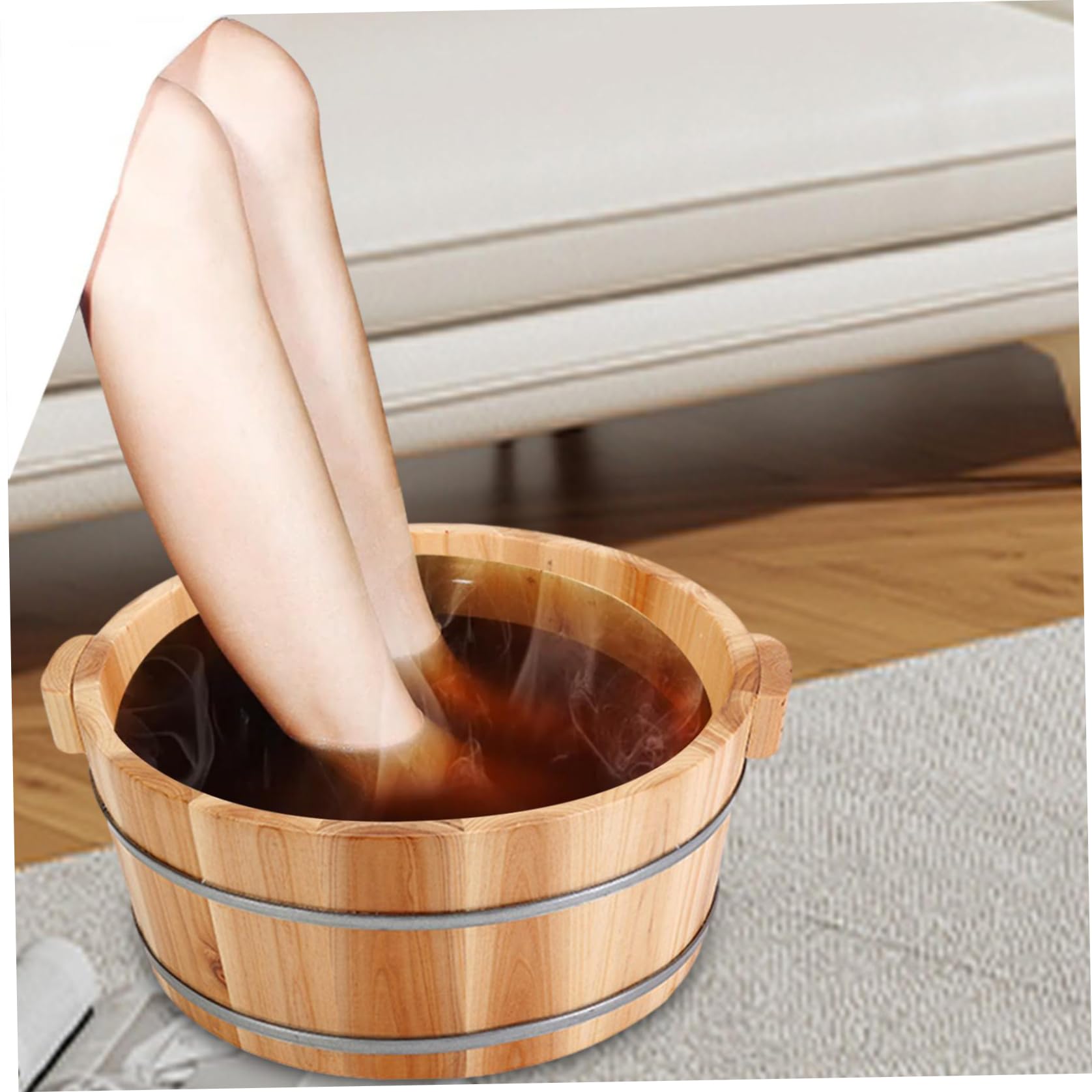 Ciotola per pedicure Vasca per piedi in legno 14, 2x6, 3 | Legno naturale liscio, ottimo per la cura dei piedi, ideale per sessioni spa a casa