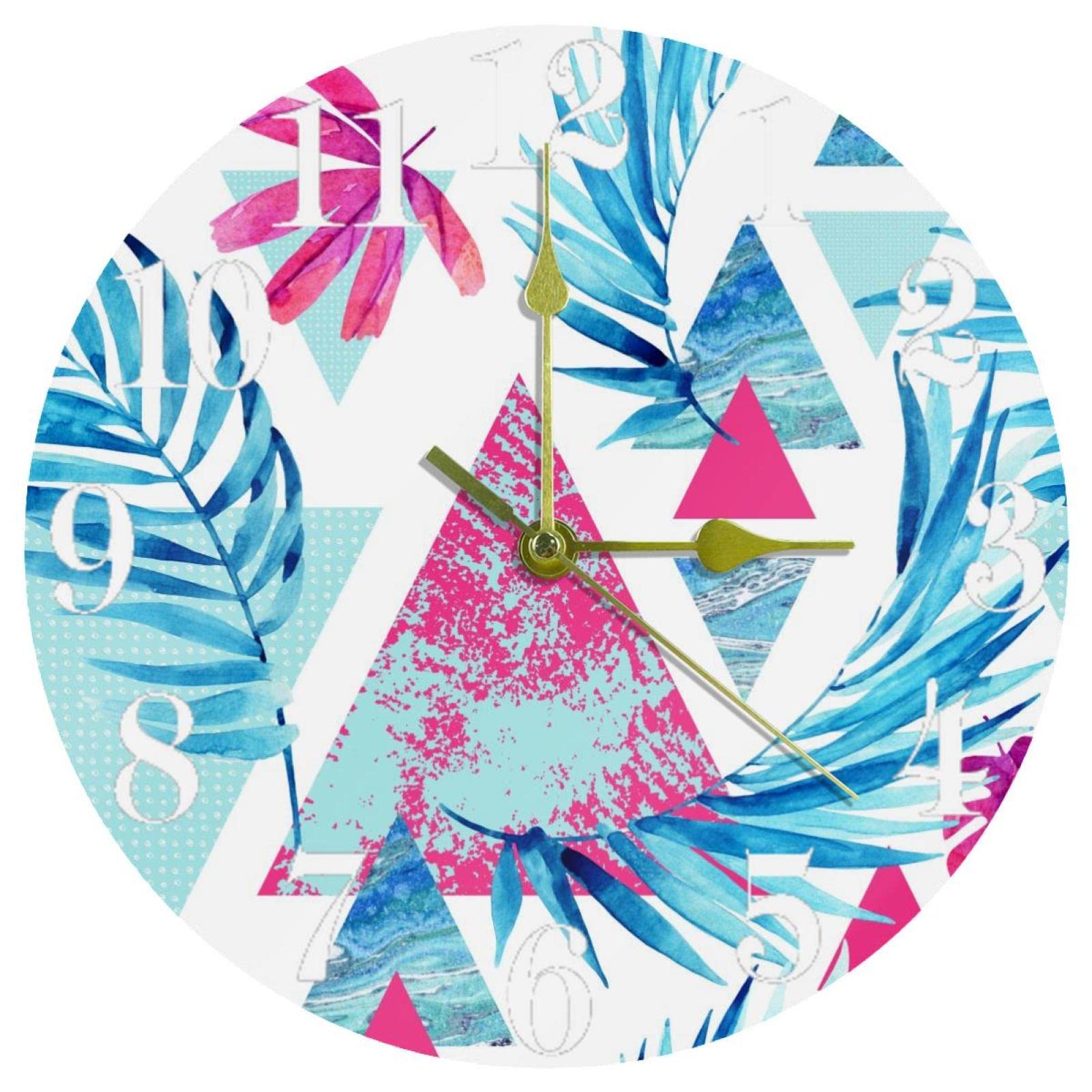 Horloge murale ronde silencieuse de 25,4 cm à piles motif plantes