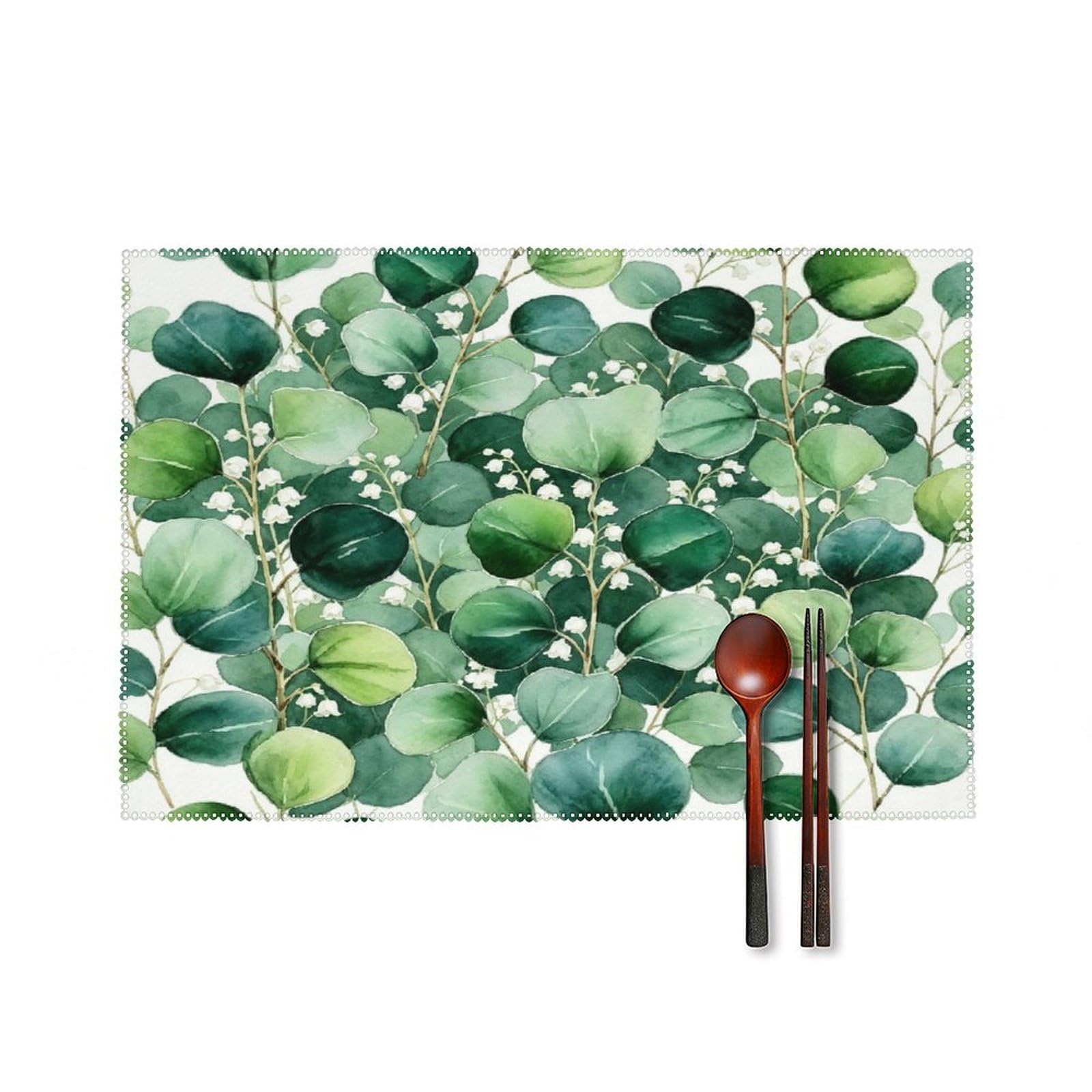 Fekiloot Style Eucalyptus Leaves Placemats Set Of 6,Table Mat