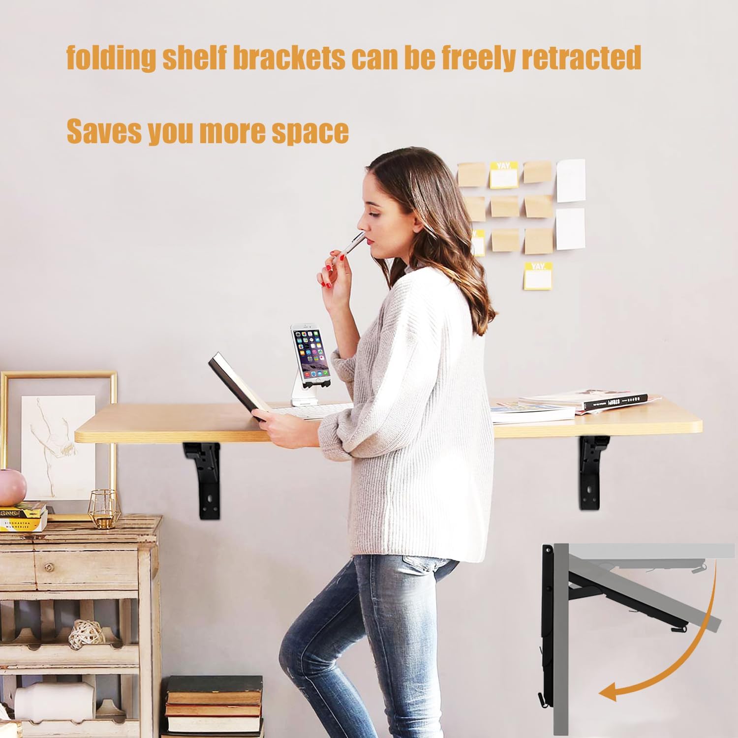 Folding Shelf Brackets Heavy Duty 90 Degree Hinges Fold Down Table Wall Mounted RV Table Hinges Wall Desk Hinge 4 Pcs,Drop Leaf Table Braces Suitable for Bedroom,RV,Study,Living Room,Etc