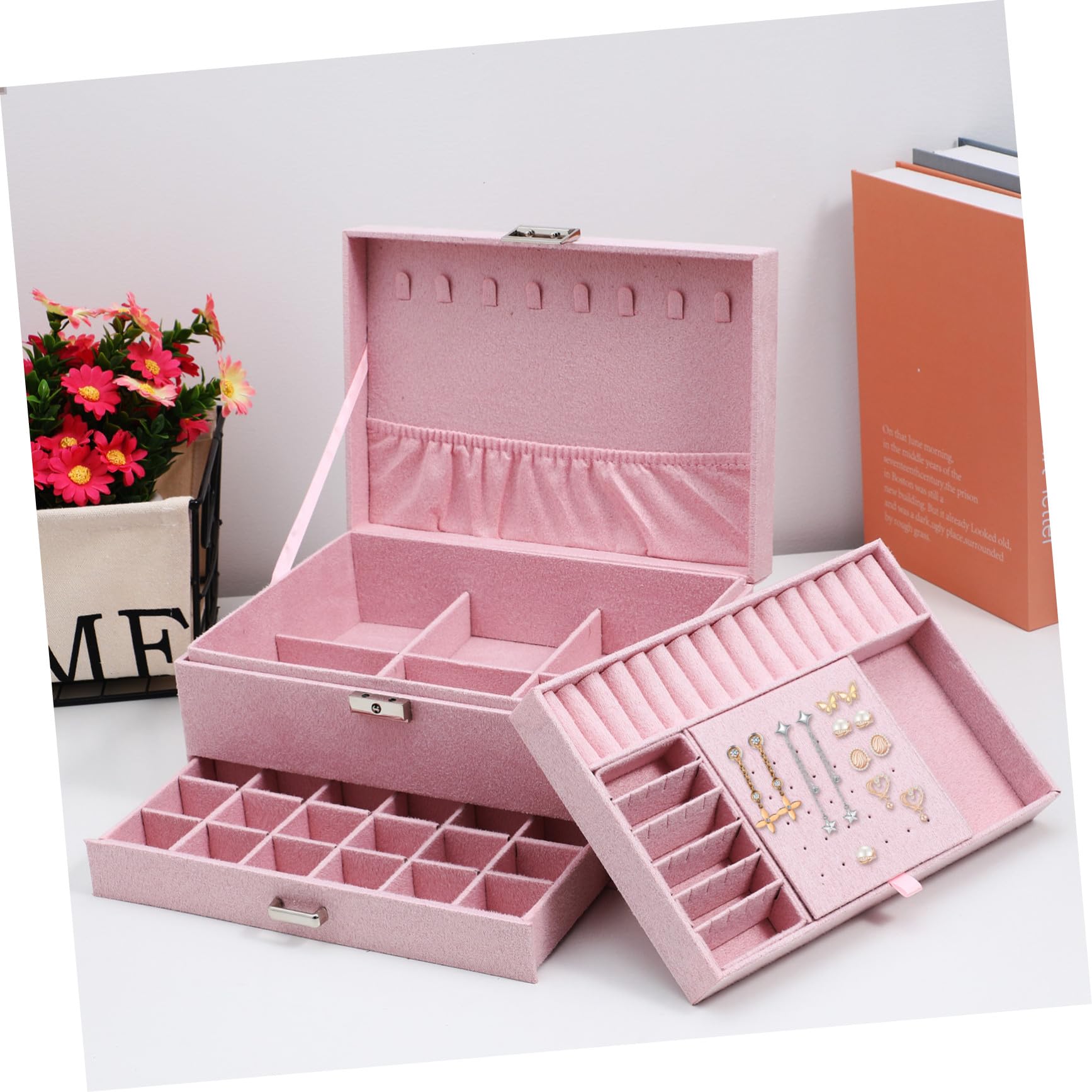 VICASKY Schmuckkästchen für Damen Schmuckaufbewahrungsbox mit Fächern Schmuckorganizer für Schmuckstücke Großes Fassungsvermögen für Halsketten und Armbänder Robuste Materialien